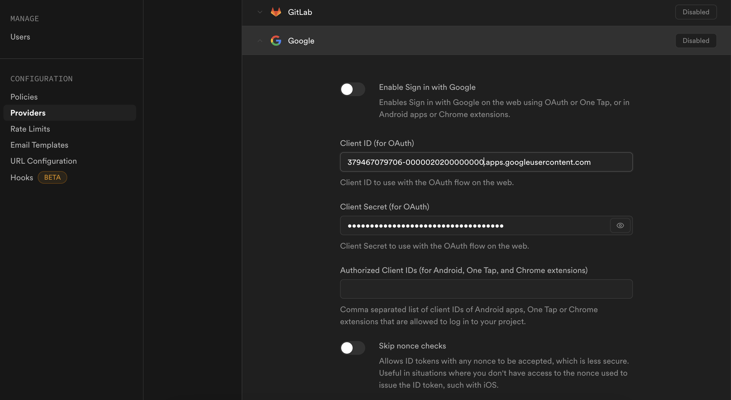 Google Login Setup